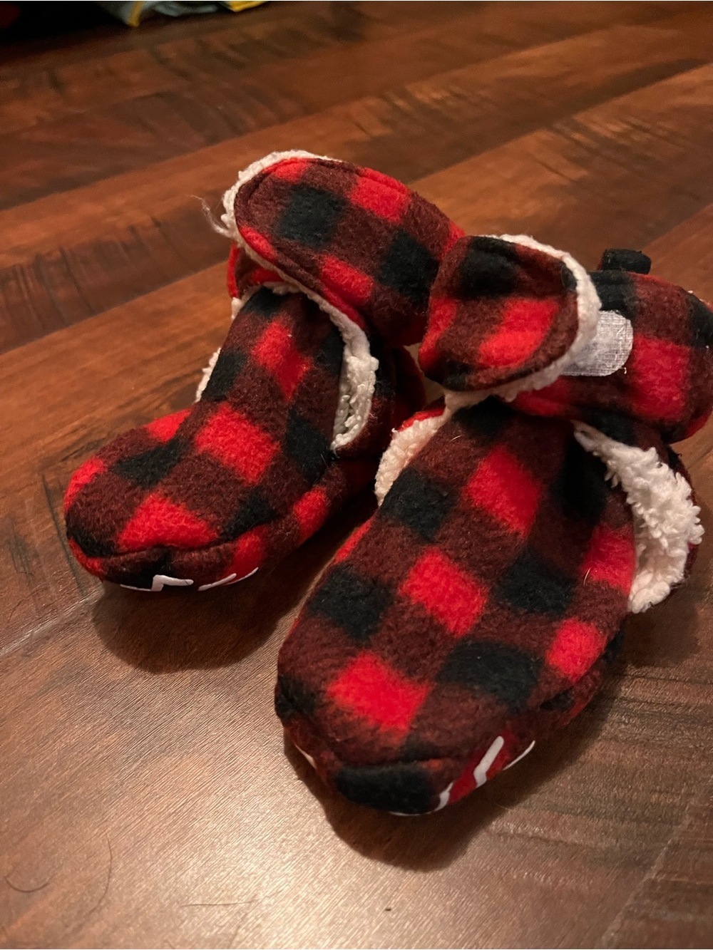 Fleece, Buffalo Plaid Baby Booties